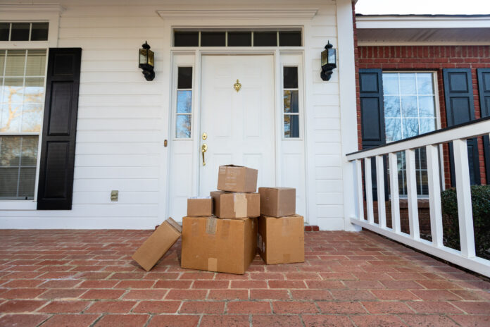 Boxes in front of door to home